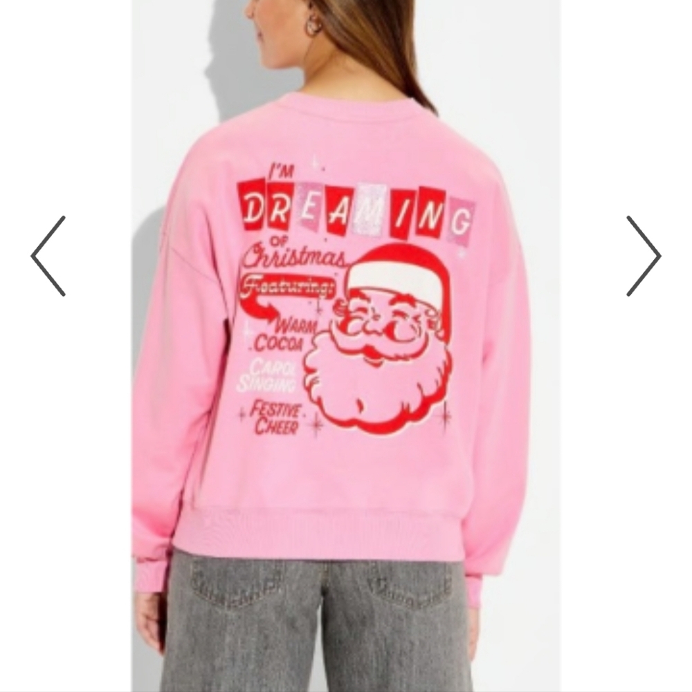 Skinnydip Woman's "Dreaming of Christmas" Double Sided Graphic Sweatshirt ~ Pink